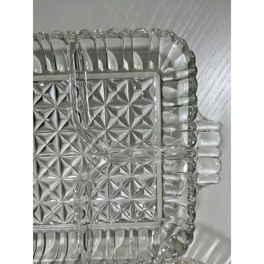 Vintage Anchor Hocking Cubist Glass Snack Plate Tray Mid-Century Set Of 3